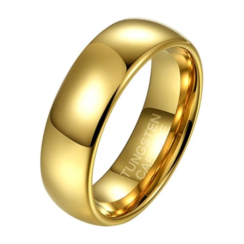 Calefee Ringe Damen Verlobungsring, Ring Wolframcarbid Herren Eheringe Bandring Gold Glatt Breit 6 mm, Größe 65 von Calefee