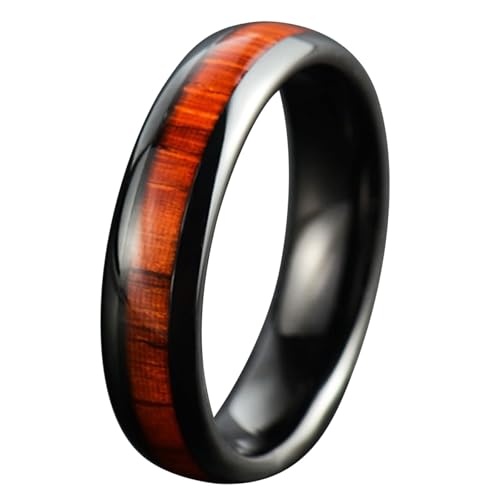 Calefee Ringe Damen Verlobungsring, Ringe Edelstahl Männer Eheringe Modeschmuck Holzring Breit 8 mm, Größe 72 von Calefee