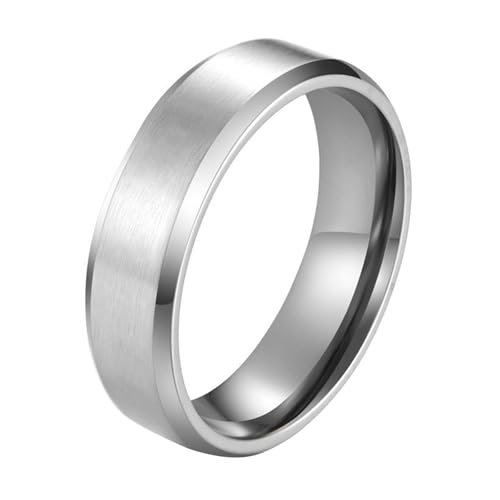 Calefee Ringe Damen Verlobungsring, Ringe Edelstahl Männer Personalisiert Bandring Breit 6 mm mit Abgeschrägter Kante, Größe 60 von Calefee