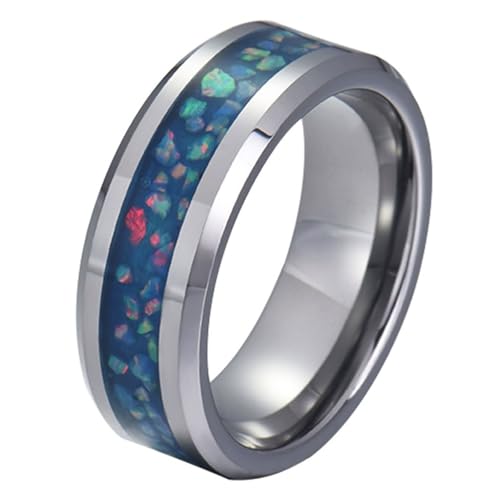 Calefee Ringe Damen Verlobungsring, Ringe Edelstahl Männer Personalisiert Opalring Breit 8 mm mit Abgeschrägter Kante, gr. 67 von Calefee