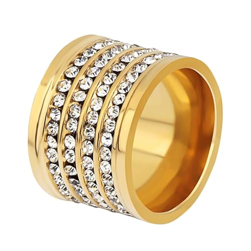 Calefee Ringe Damen Verlobungsring, Ringe Herren Edelstahl Personalisiert 20 mm Breit mit 4-Reihigem Zirkonia, gr. 57 von Calefee
