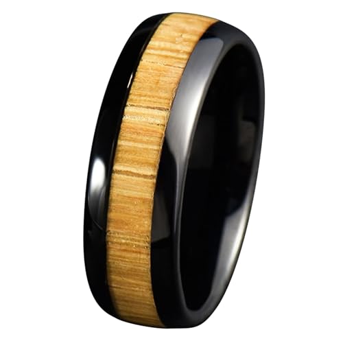 Calefee Ringe Damen Verlobungsring, Ringe für Herren Edelstahl Eheringe Holzring Breit 8 mm, Größe 52 von Calefee