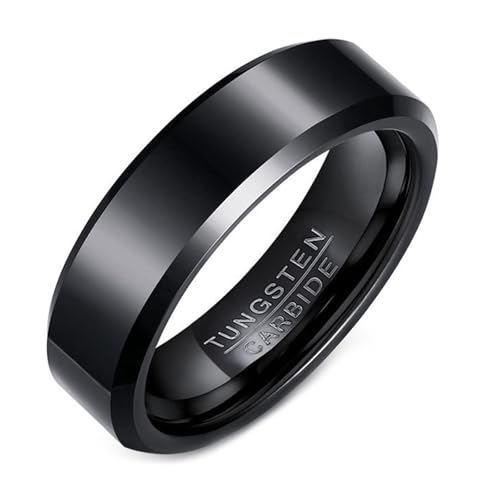 Calefee Ringe Damen Verlobungsring, Ringe für Herren mit Gravur Wolfram Bandring Breit 6 mm Breit Schwarz, Größe 62 von Calefee