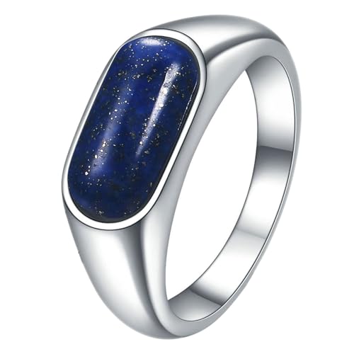 Calefee Ringe Damen Verlobungsring, Trauringe Edelstahl für Herren Bandring Breit 8 mm mit Lapislazuli, gr. 62 von Calefee