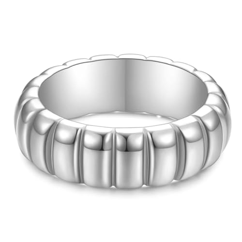Calefee Ringe Frauen Verlobungsring, Ring Herren Edelstahl Eheringe Bandring Breit 6 mm mit Rille, Größe 54 von Calefee