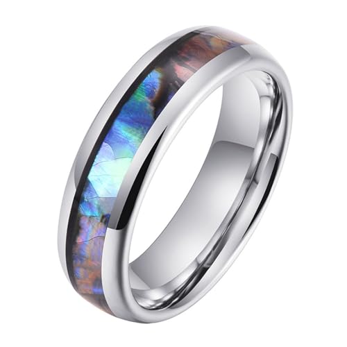 Calefee Ringe Frauen Verlobungsring, Ringe Wolframcarbid Herren Eheringe Bandring 6 mm Breit mit Perlmutt, gr. 62 von Calefee