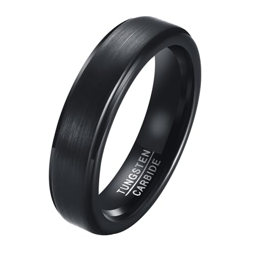 Calefee Ringe Frauen Verlobungsring, Wolfram Ring Herren Eheringe Bandring Breit 5 mm Matt Gebürstet Schwarz, gr. 65 von Calefee