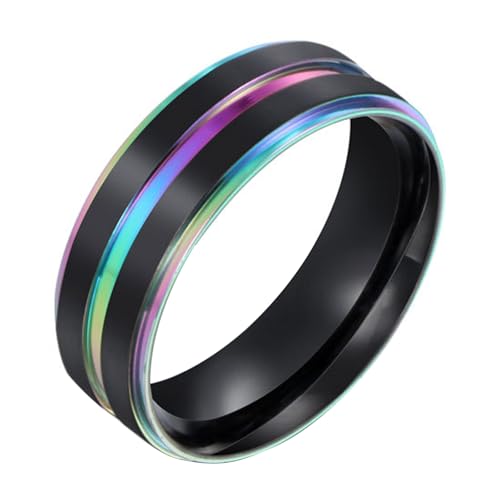 Calefee Ringe Herren Verlobungsring, Damen Ringe Edelstahl Eheringe Bandring Matt Gebürstet mit Rille 6,8 mm Breit, Größe 62 von Calefee