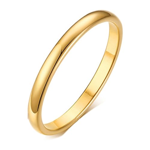 Calefee Ringe Herren Verlobungsring, Edelstahlring Damen Personalisiert Bandring Gold Glatt 2 mm Breit, gr. 52 von Calefee