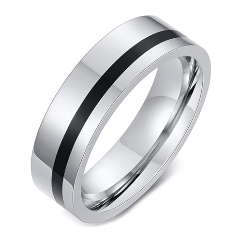 Calefee Ringe Herren Verlobungsring, Männer Ringe Edelstahl Eheringe Bandring Breit 6 mm mit Schwarzem Emaille, Größe 67 von Calefee