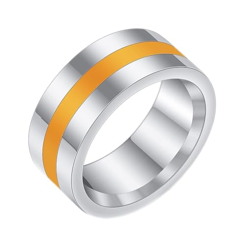 Calefee Ringe Herren Verlobungsring, Personalisierte Ringe Edelstahl Bandring Breit 8 mm Glatt mit Emaille, gr. 60 von Calefee