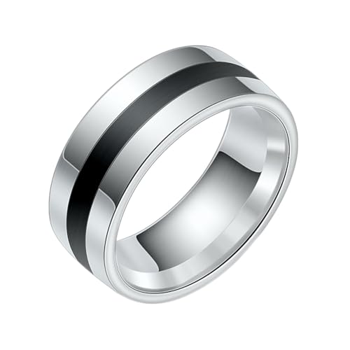 Calefee Ringe Herren Verlobungsring, Ring Personalisiert Damen Edelstahl Bandring Breit 8 mm Glatt mit Emaille, Größe 57 von Calefee