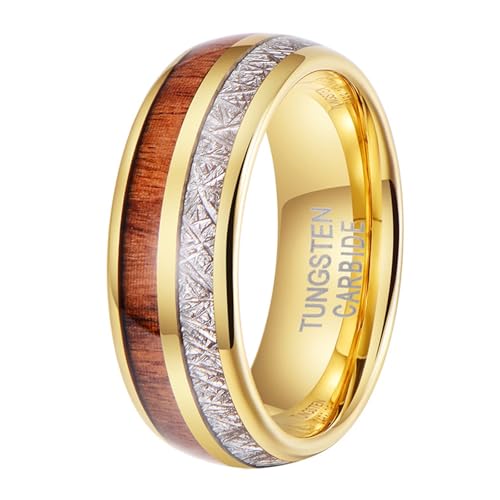 Calefee Ringe Herren Verlobungsring, Ring Wolframcarbid Personalisiert Bandring Breit 8 mm Gold mit Holz, gr. 70 von Calefee