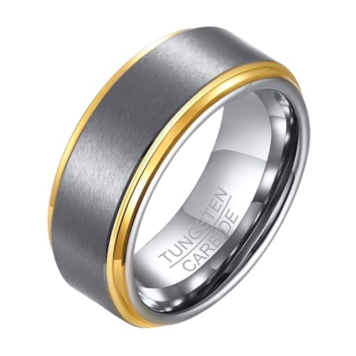 Calefee Ringe Herren Verlobungsring, Ringe Personalisiert Herren Wolfram Bandring Breit 8 mm Matt Gebürstet, Größe 60 von Calefee