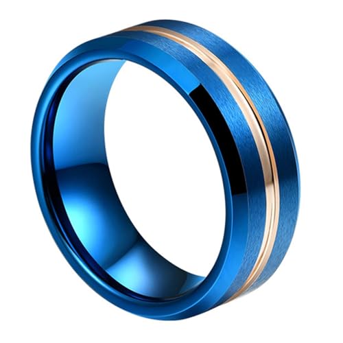 Calefee Ringe Herren Verlobungsring, Wolframringe für Trauung Modeschmuck Bandring Matt Gebürstet Blau Breit 8 mm mit Rille, Größe 67 von Calefee