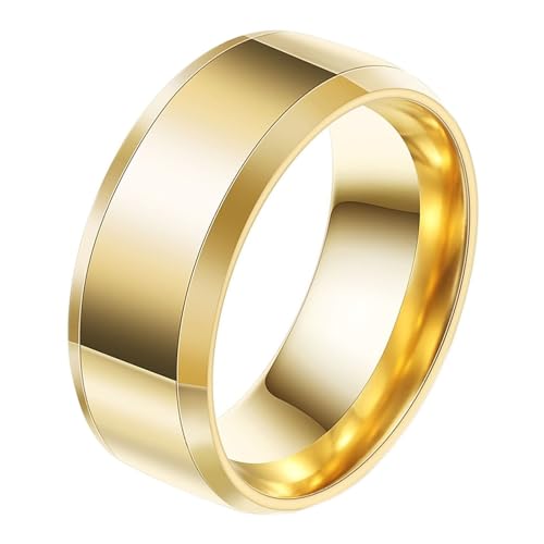 Calefee Ringe Mann Verlobungsring, Damen Ring Edelstahl Personalisiert Bandring Breit 8 mm Glatt mit Abgeschrägter Kante, Größe 57 von Calefee