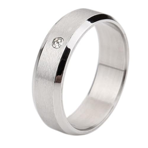 Calefee Ringe Mann Verlobungsring, Damen Ringe Edelstahl Personalisiert Bandring Breit 6 mm Matt Gebürstet mit Zirkonia, Größe 57 von Calefee