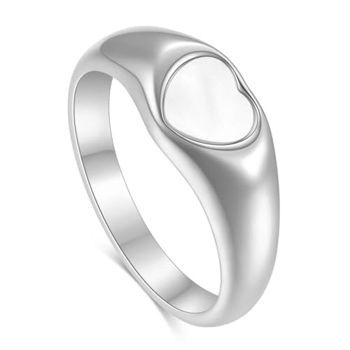 Calefee Ringe Mann Verlobungsring, Eheringe Edelstahl Modeschmuck 7,5 mm Breit Herz mit Perlmutt, Größe 57 von Calefee