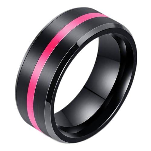 Calefee Ringe Mann Verlobungsring, Eheringe Edelstahl Modeschmuck Bandring Breit 8 mm Schwarz Matt Gebürstet mit Emaille, Größe 60 von Calefee