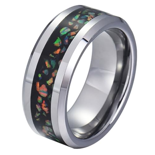 Calefee Ringe Mann Verlobungsring, Eheringe Edelstahl Personalisiert Opalring Breit 8 mm mit Abgeschrägter Kante, Größe 72 von Calefee