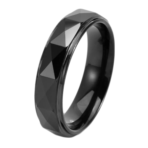 Calefee Ringe Mann Verlobungsring, Wolfram Ringe Eheringe Damen Bandring Facettiert 6 mm Breit, Größe 57 von Calefee