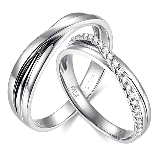 Calefee Ringe Paare 2 Set, Eheringe 585 Weißgold mit Diamant Echtschmuck, Trauringe Herren und Damen Größe 47 bis 70 Calefee Ringe Paare 2 Set, Eheringe 585 Weißgold mit Diamant Echtschmuck, Trauringe Herren und Damen Größe 47 bis 70 von Calefee