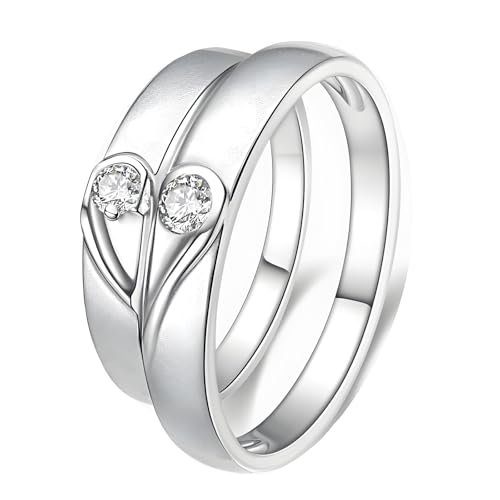 Calefee Ringe Paare 2 Set, Eheringe Paarpreis Platin mit Moissanit, Trauringe für Herren und Damen Größe 47 bis 70 von Calefee