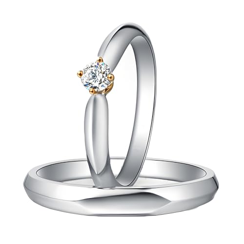 Calefee Ringe Paare 2 Set, Hochzeit Ringe Platin Paarpreis mit Diamant, Trauringe für Mann und Frau Gr. 47 bis 70 von Calefee