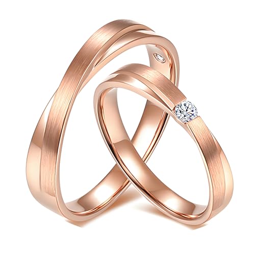 Calefee Ringe Paare 2 Set, Ringe Rosegold 375 Set Verlobungsringe mit Moissanit, Trauringe für Mann und Frau Größe 47 bis 70 von Calefee