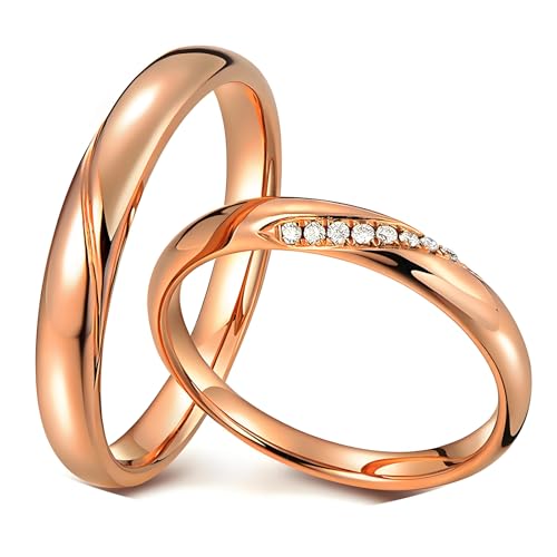 Calefee Ringe Paare Verlobung, Eheringe Paarpreis Rosegold 750 mit Diamant, Trauringe für Herren und Damen Gr. 47 bis 70 von Calefee