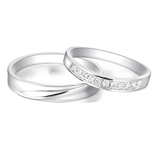 Calefee Ringe Paare Verlobung, Eheringe Paarpreis Weissgold 375 mit Diamant, Hochzeit Ringe Herren und Damen Größe 47 bis 70 von Calefee