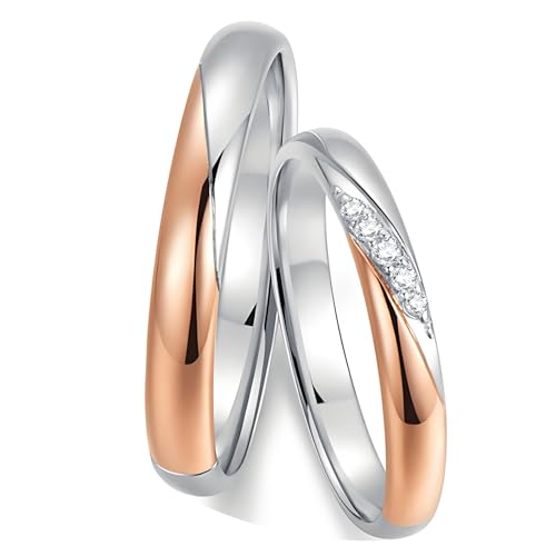 Calefee Ringe Paare Verlobung, Hochzeit Ringe Bicolor Gold 750 Paarpreis mit Diamant, Trauringe für Herren und Damen Größe 47 bis 70 von Calefee