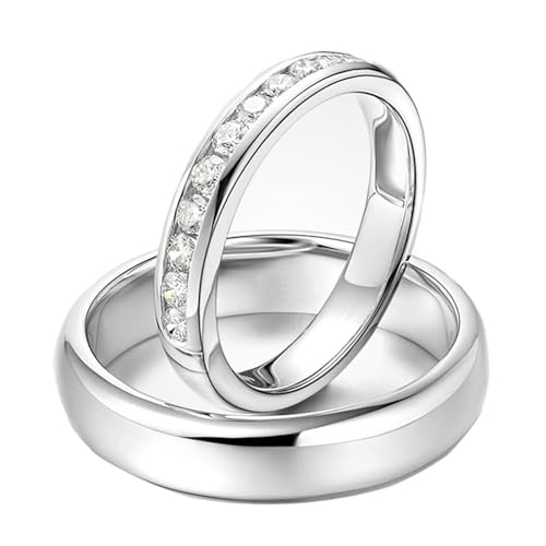 Calefee Ringe Partnerringe Set, Ehering Set Weißgold 585 mit Moissanit, Trauringe Herren und Damen Größe 47 bis 70 von Calefee