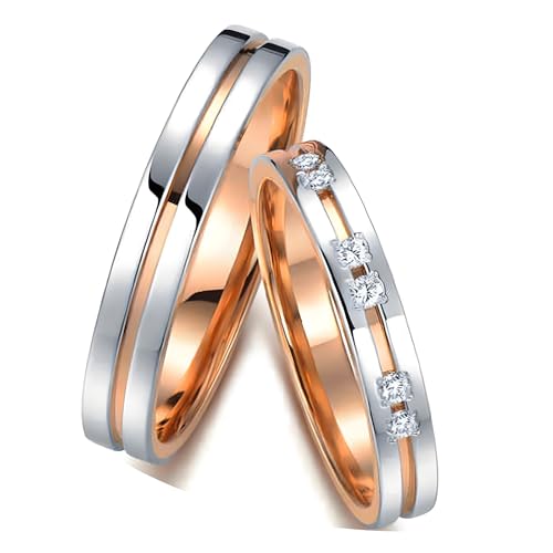 Calefee Ringe Partnerringe Set, Eheringe Echt Gold Bicolor 375 Paar mit Moissanit, Verlobungsringe Herren und Damen Gr. 47 bis 70 von Calefee