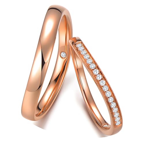 Calefee Ringe Partnerringe Set, Eheringe Rosegold 585 Paar mit Diamant, Trauringe für Mann und Frau Größe 47 bis 70 von Calefee