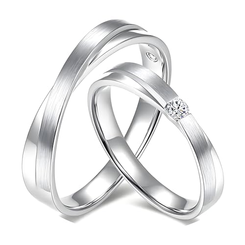 Calefee Ringe Partnerringe Set, Hochzeit Ringe Platin Paarpreis mit Diamant, Trauringe für Mann und Frau Gr. 47 bis 70 von Calefee