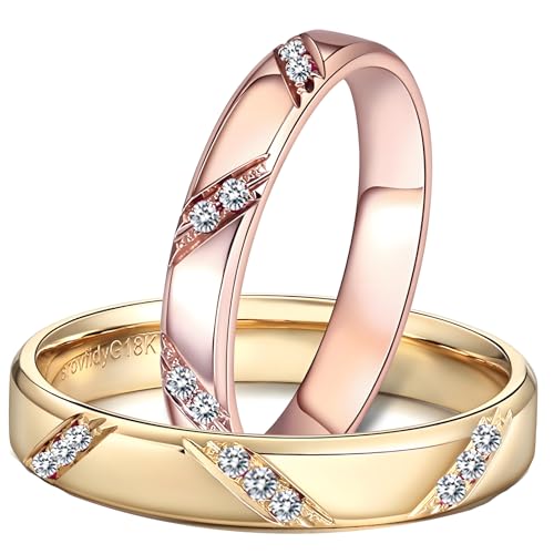 Calefee Ringe Partnerringe Set, Verlobungsringe Bicolor Rosegold 375 Paar mit Diamant, Trauringe für Mann und Frau Größe 47 bis 70 von Calefee