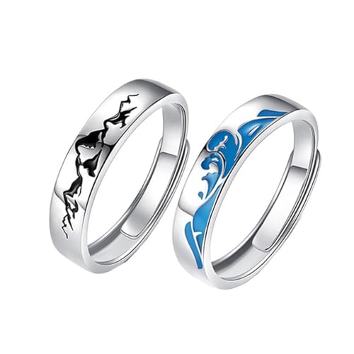Calefee Ringe Partnerringe Silber 925, Ringe Paar Verstellbar Personalisierte Offener Ring Einfaches Ringband mit Berg und Meer Calefee Ringe Partnerringe Silber 925, Ringe Paar Verstellbar Personalisierte Offener Ring Einfaches Ringband mit Berg und Meer von Calefee
