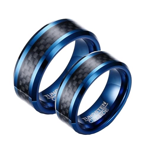 Calefee Ringe Partnerringe Wolframcarbid, Personalisierte Ringe Paare Ring Carbon Blau 8 mm, Damen Größe 65 und Herren Größe 67 von Calefee