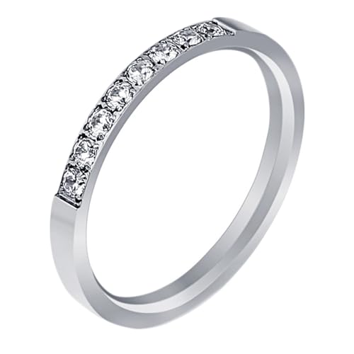 Calefee Ringe Schmal Edelstahl Damen, Ringe Kleine Finger Damen Eheringe Bandring Breit 2 mm mit Zirkonia, Größe 52 von Calefee