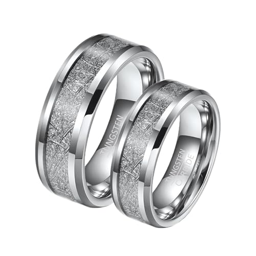 Calefee Ringe Wolfram Paar, Ringe Partnerringe mit Gravur 8 mm Silberner Ring mit Metall, Damen Größe 54 und Herren Größe 54 von Calefee