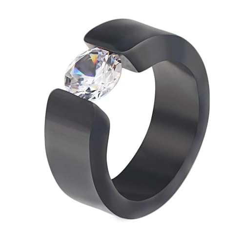 Calefee Ringe für Damen Verlobungsring, Männer Ringe Edelstahl Eheringe 8 mm Bandring Glatt mit Zirkonia, Größe 60 von Calefee