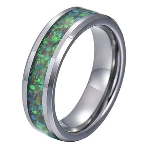 Calefee Ringe für Herren Eheringe, Damen Ringe Edelstahl Personalisiert Bandring mit Opal Breit 8 mm Abgeschrägte Kante, gr. 70 von Calefee