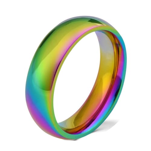 Calefee Ringe für Herren Eheringe, Personalisierte Ringe Damen Edelstahl Bandring Breit 6 mm Regenbogen, gr. 49 von Calefee
