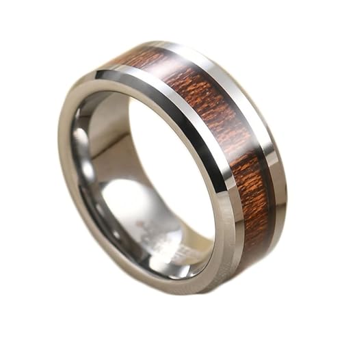 Calefee Ringe für Herren Eheringe, Personalisierte Ringe Damen Wolfram Holzring Breit 8 mm mit Abgeschrägter Kante, Größe 65 von Calefee