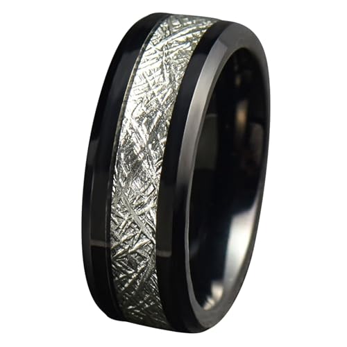 Calefee Ringe für Herren Eheringe, Personalisierte Ringe Edelstahl Bandring Breit 8 mm Schwarz mit Abgeschrägter Kante, Größe 62 von Calefee