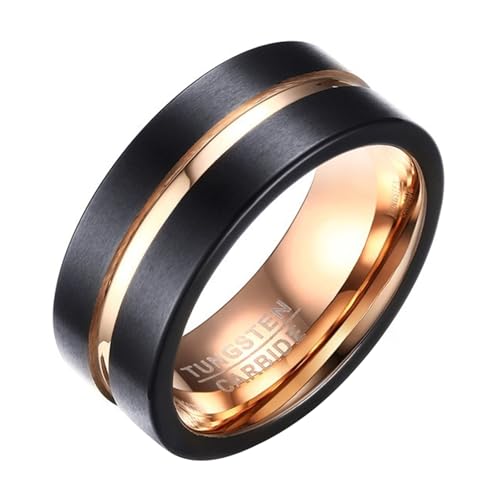 Calefee Ringe für Herren Eheringe, Ring Herren Wolfram Verlobungsring Bandring Breit 8 mm Gebürstet mit Rille, Größe 65 von Calefee