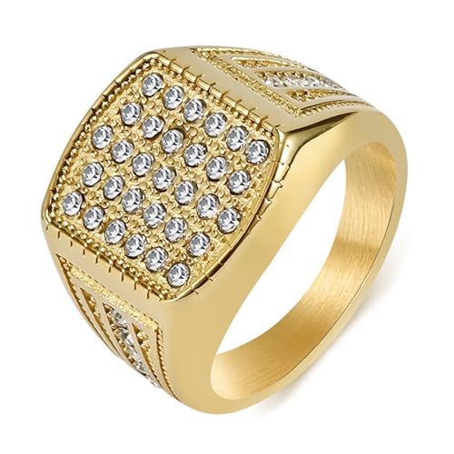 Calefee Ringe für Herren Eheringe, Ringe Edelstahl Männer Personalisiert Siegelring Breit 16 mm Iced Out, Größe 57 von Calefee