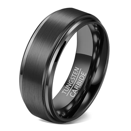 Calefee Ringe für Herren Eheringe, Ringe Wolframcarbid Personalisiert Bandring Breit 8 mm Matt Gebürstet Schwarz, gr. 70 von Calefee