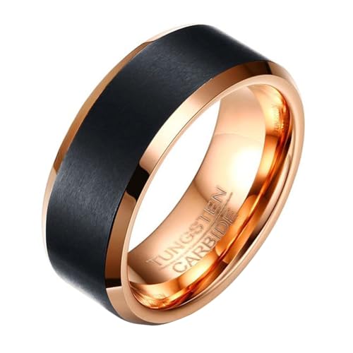 Calefee Ringe für Herren Eheringe, Ringe für Herren mit Gravur Wolfram Bandring Breit 8 mm Matt Gebürstet Rotgold, gr. 67 von Calefee